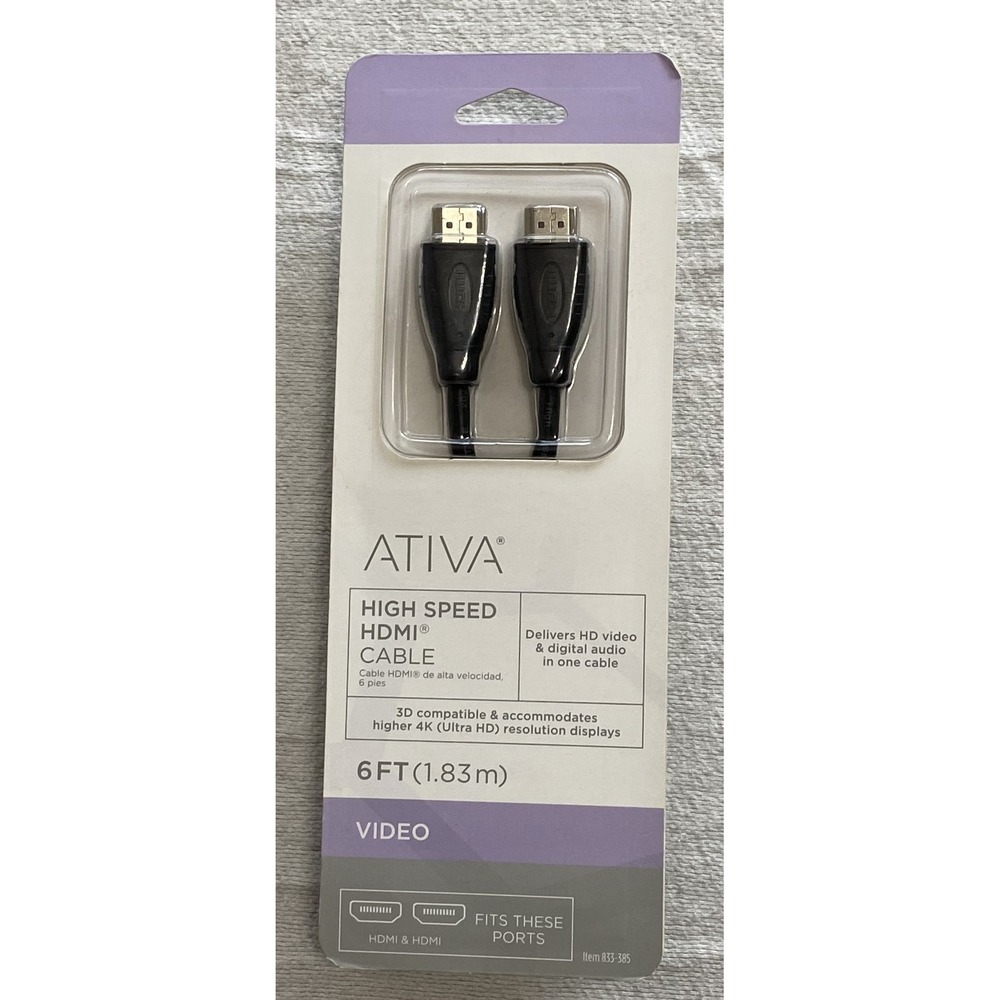 Ativa 6ft High Speed HDMI Cable 4K Ultra HD 3D Compatible Video‎ Audio